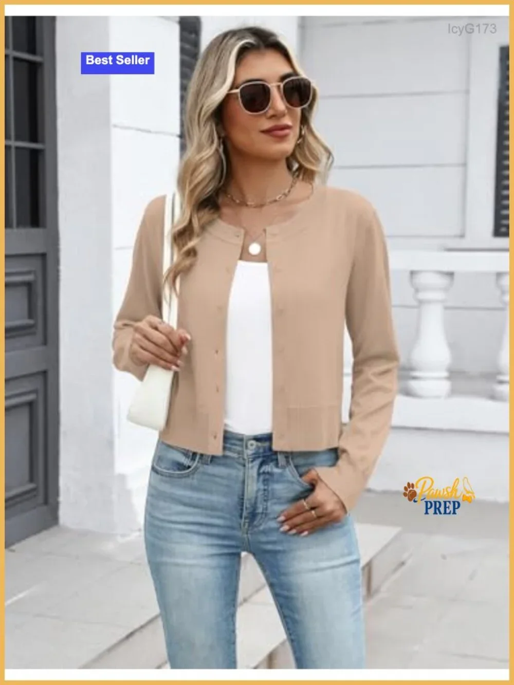 Cropped Cardigan Sweater Knitted Bolero Shrug for Dress Crew Neck Button Down